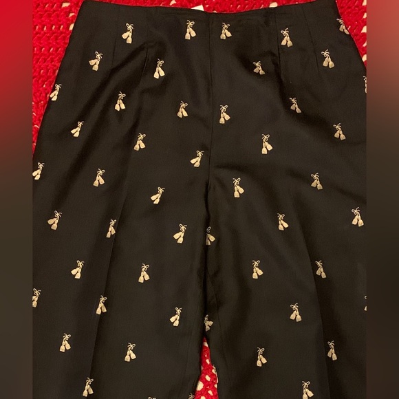 Talbots Black Silk Shantung Gold Embroidered Hostess Pants - Picture 2 of 8
